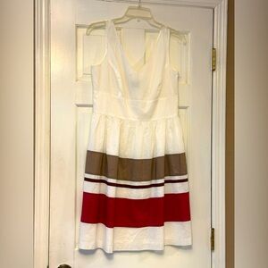 Ann Taylor White and Pink V-Neck Sleeveless Midi Dress